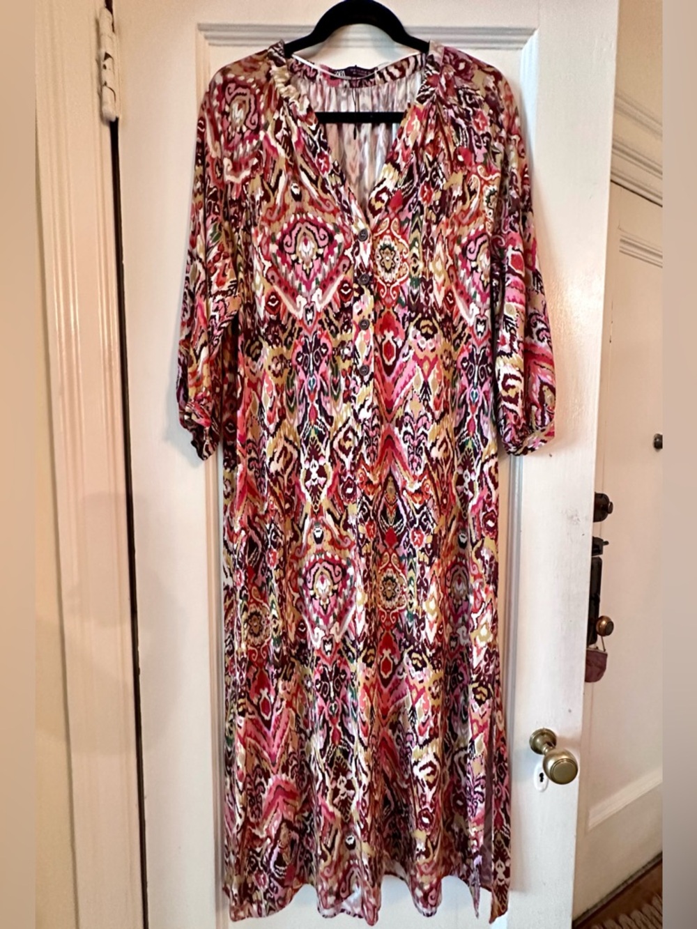 Zara Linen Blend Maxi Dress Caftan Small